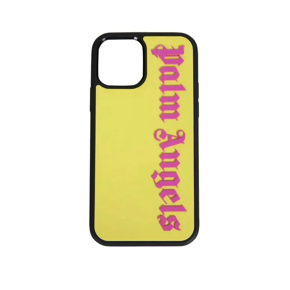 Palm Angels Logo Print iPhone 12 Case Yellow Pink